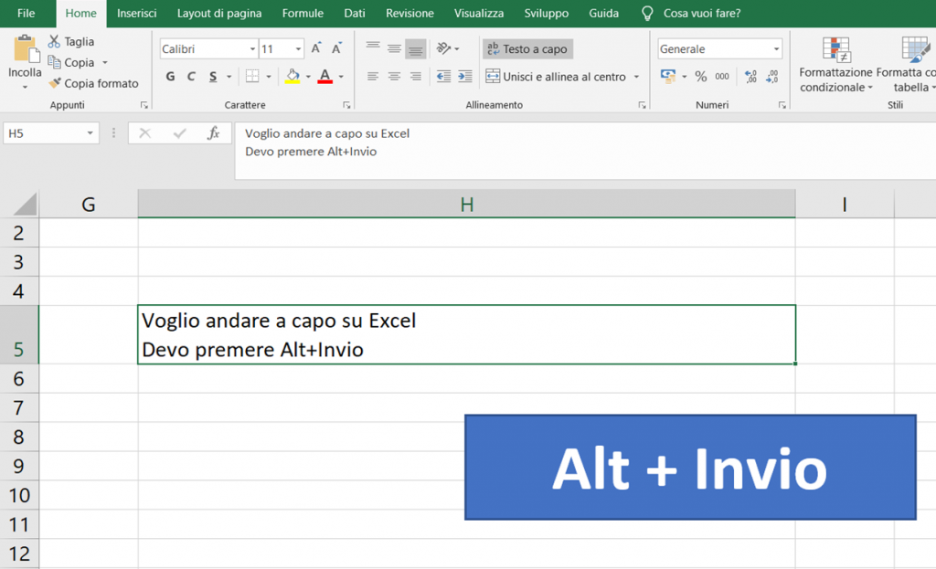 Come andare a capo in una cella su Excel