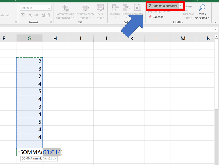 Come fare una somma su Excel con la funzione SOMMA AUTOMATICA