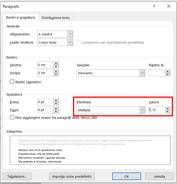 Come cambiare l'interlinea su Word