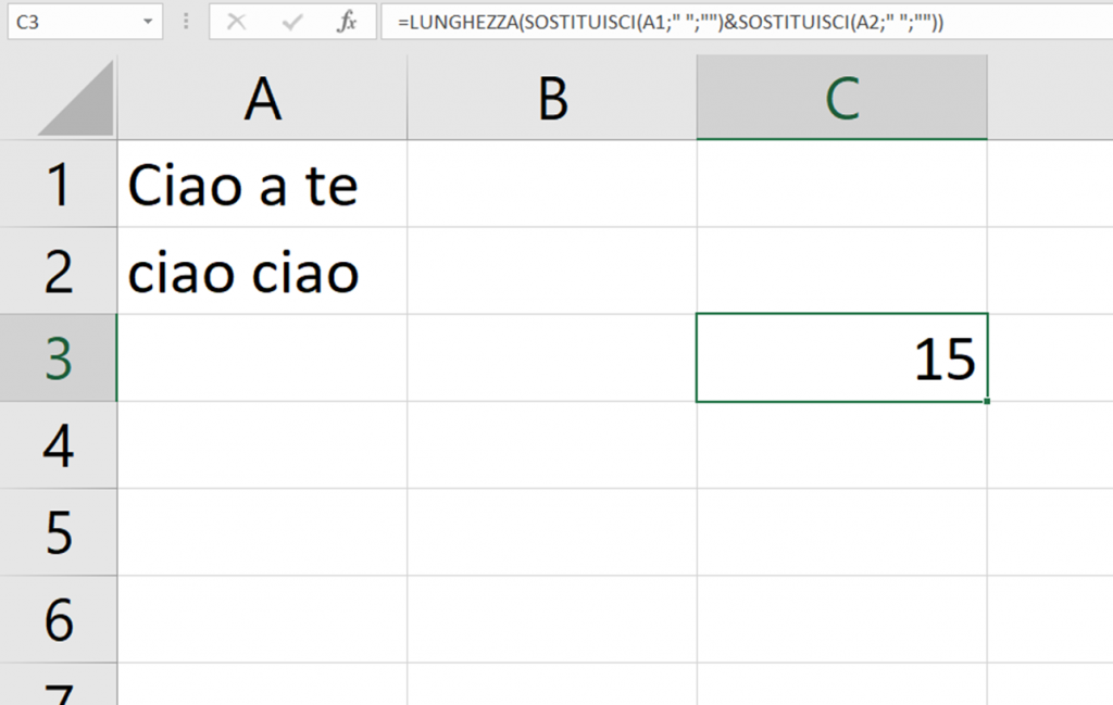 Come contare i caratteri in Excel spazi esclusi