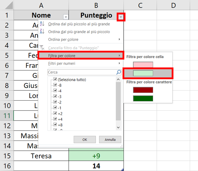 Come contare le celle colorate in Excel